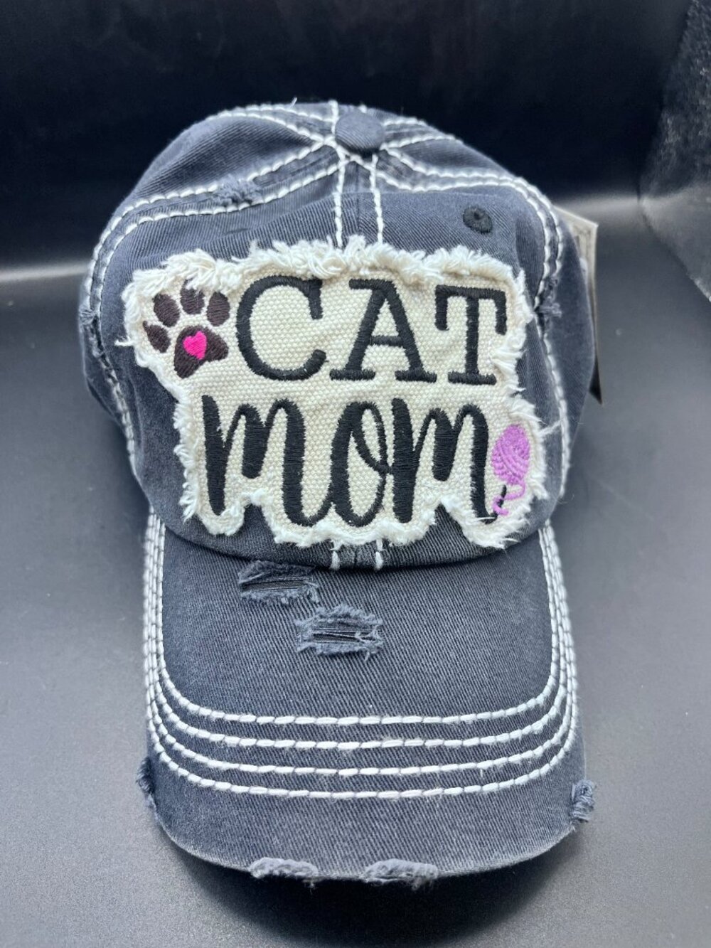 KBETHOS Vintage Cat Mom Distressed Cotton Baseball Cap Adjustable Gray
